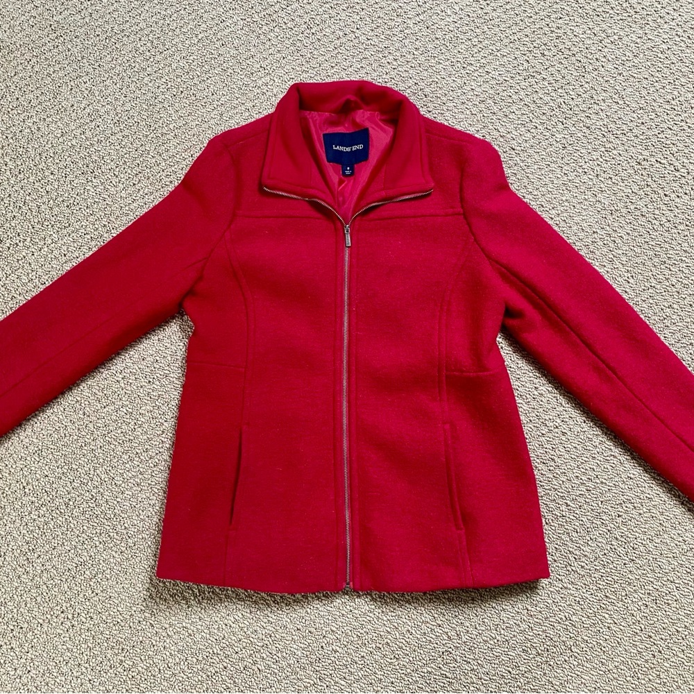 Lands’ end berry red wool jacket - women 8 / m - Landsend